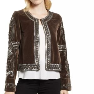 Velvet by Graham & Spencer Dark Brown Embellished Blazer NWT
